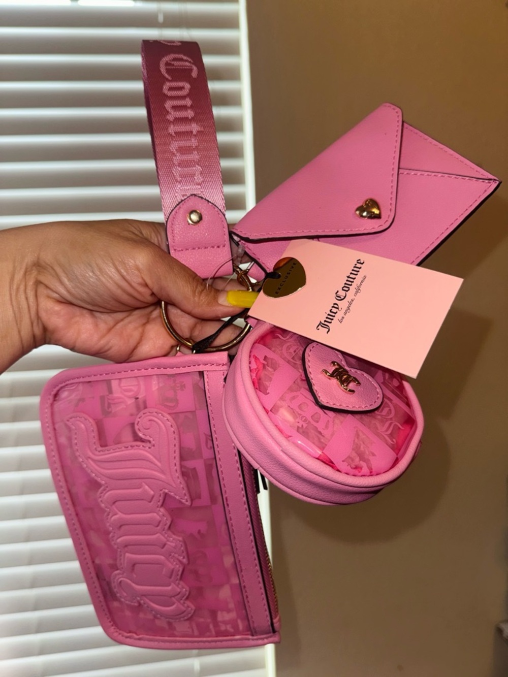 Juicy Couture Pink Multi-Piece Keyring Wristlet Set